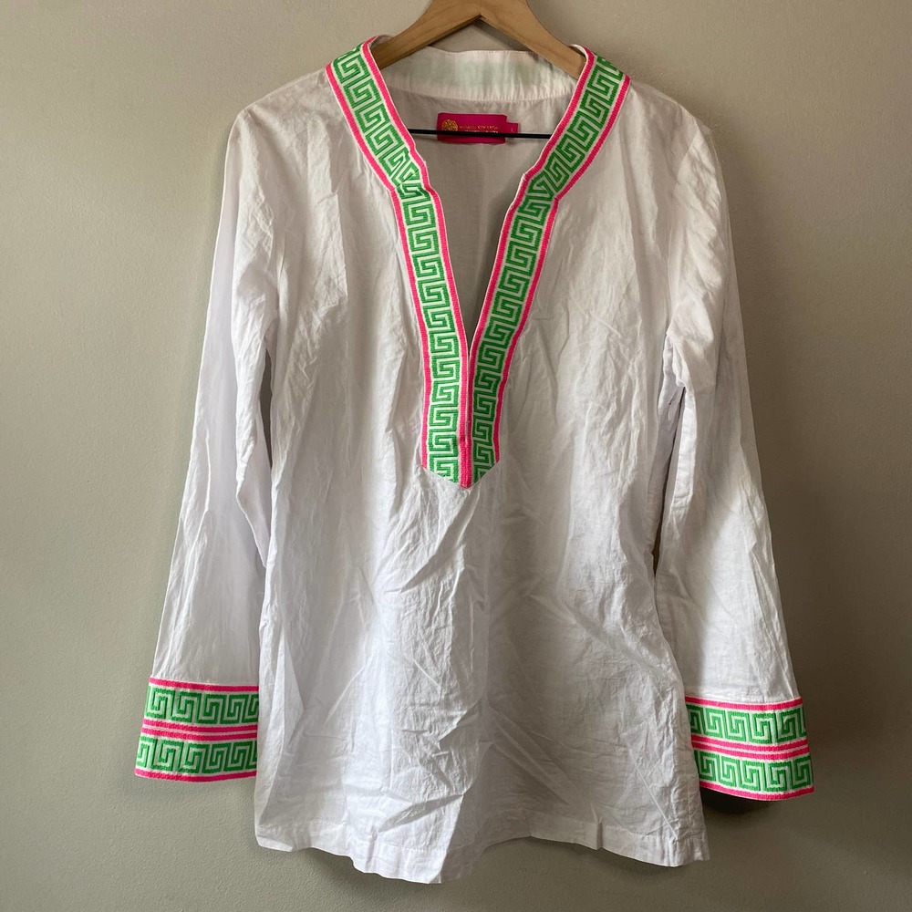 Macbeth Collection by Margaret Josephs 100% Cotton Tunic Blouse, White, Large